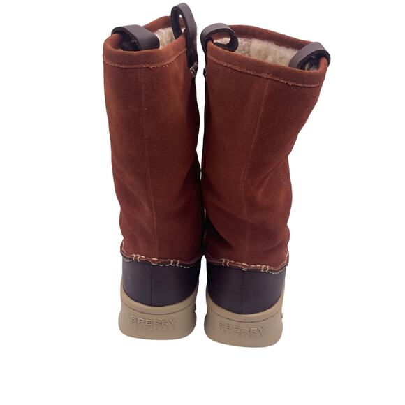 Sperry Keelan Rust Brown Suede Faux Fur Lined Winter Boots Womens 6 - Picture 3 of 8